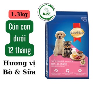 Thức ăn hạt cho chó con cao cấp smartheart puppy vị bò và sữa - dành cho chó dưới 1 tuổi - gói 1.3kg - kat store