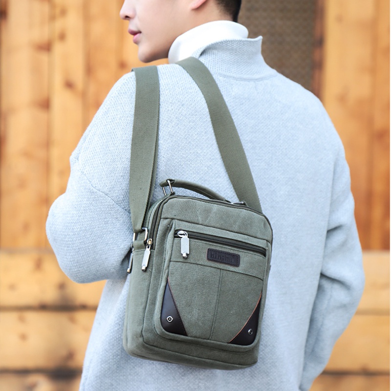Elacent Túi canvas Đeo Chéo Đa Năng Chống Mòn Thiết Kế Đơn Giản Thời Trang Cho Nam