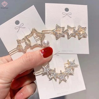 Kẹp tóc hình ngôi sao năm cánh đính đá pha lê phong cách harajuku cổ điển thời trang cho nữ