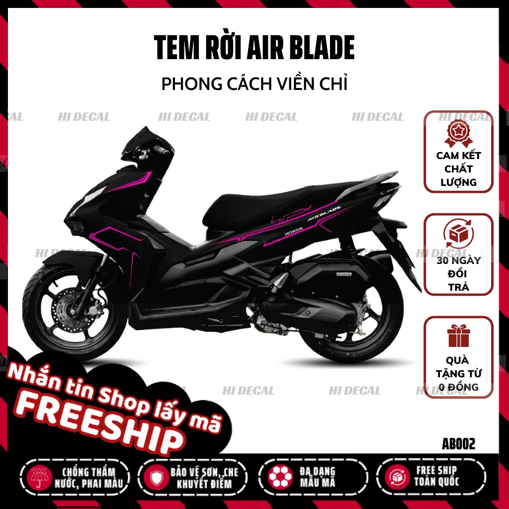Tem rời AirBlade phong cách viền chỉ |AB2023-002| Decal dán xe AB cao cấp chống nước, bền màu