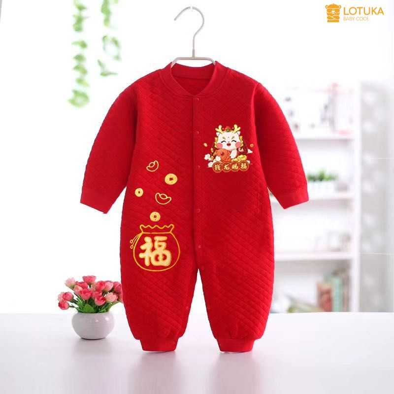 Body Tết In Rồng Trần Bông 3 Lớp Năm 2024 Cho Bé, Bodysuit Tết Cho Bé Trai Bé Gái, Quần Áo Trẻ Em 3-12kg