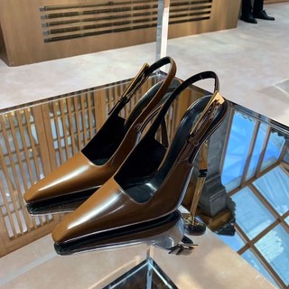 Giày cao gót 9cm 2024 phong cách mới nhỏ mũi vuông nông miệng thắt lưng khóa giày stiletto bằng sáng chế da gợi cảm giày nữ