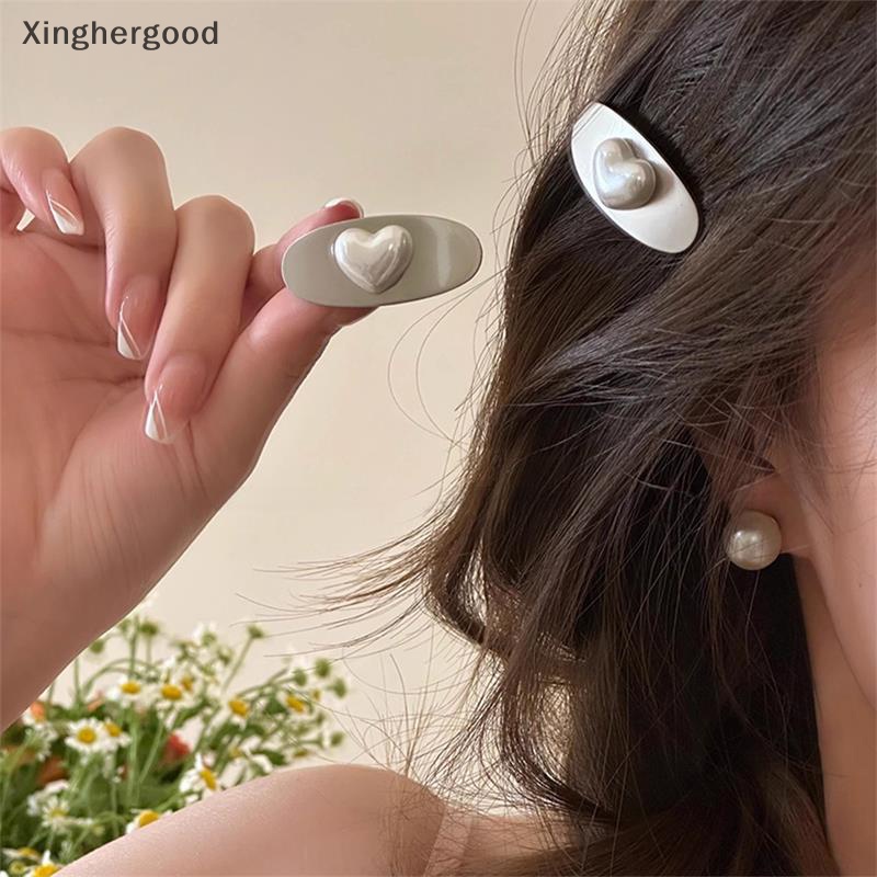 Xinghergood Kẹp Tóc Hình Trái Tim Bằng Kim Loại Màu Bạc Sáng Đơn Giản Cá Tính Thời Trang Cho Nữ xhg