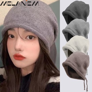 Mũ Len Dây Rút Màu Trơn Giữ Ấm Tai Mùa Thu Đông Cho Nam Nữ - Mũ Trùm Đầu Có Thể Điều Chỉnh Được 