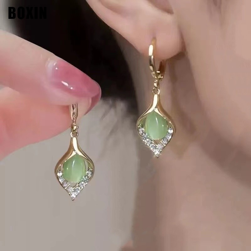 Khuyên Tai Hình Giọt Nước Đính Đá opal Sang Trọng Cho Nữ