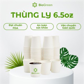 Giá Sỉ 300 Ly/cốc giấy Biogreen 230gsm cao cấp 195ml - 6.5oz màu trắng, màu nâu kraft, ly cốc giấy văn phòng chịu nhiệt