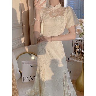 Đầm Sườn Xám Cách Tân Phối Ren Dáng Ôm Đuôi Cá Phong Cách Trung Hoa Cổ Điển Thời Trang Mùa Hè Cho Nữ Mới