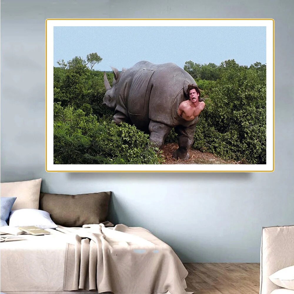Tê Giác Trong Ace Ventura Tác Phẩm Nghệ Thuật Cổ Điển Phim Jim Carrey Poster in Hình Nghệ Thuật Treo
