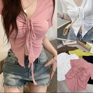 A115 Áo thun nữ Croptop  Rút Dây,Áo Thun Rút dây Tay Ngắn Vải Dệt Kim Thun Gân Lên Phom Dễ Thương mã r77 size dưới 52kg