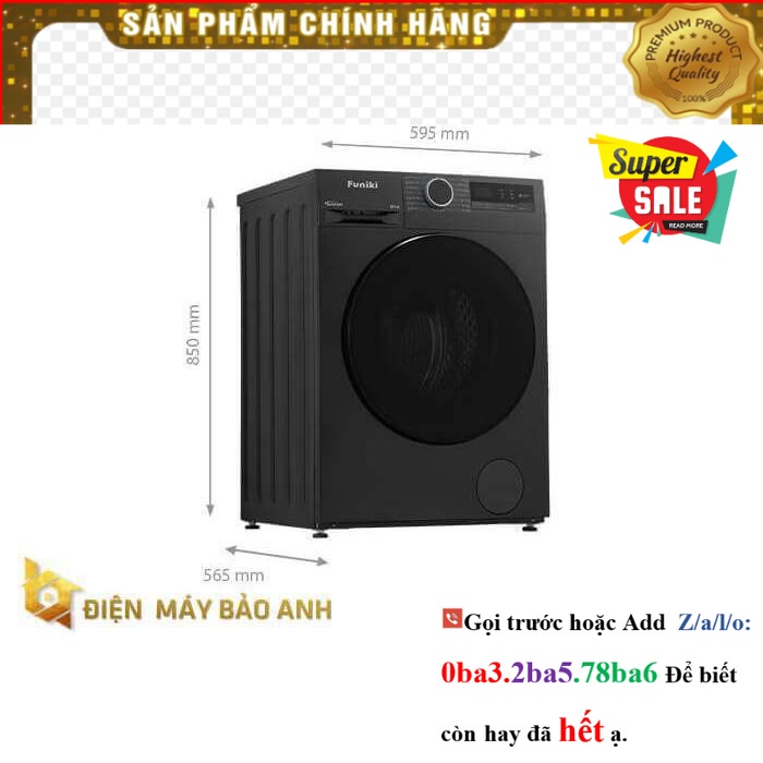 [Hãng] [Miễn phí giao lắp HN] Máy giặt Funiki 9.5 kg HWM F895ADG cửa trước, màu đen