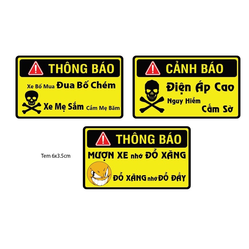 Tem cảnh báo dán xe máy (loại 3 lớp chống nước) giá 1 tem