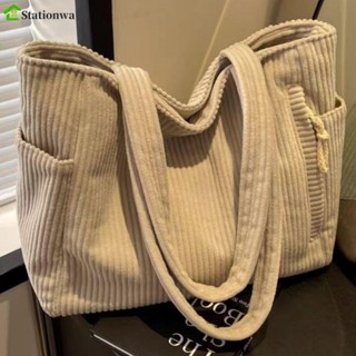 Stationwa Túi Tote mua sắm dành cho nữ, Túi đeo vai vải nhung màu trơn vải nhung, Khóa kéo bền nhiều túi Túi xách mua sắm dung tích lớn Kỳ nghỉ