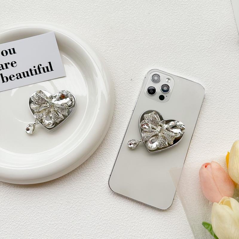 Giá Đỡ Điện Thoại Cầm Tay Màu Trơn Đính Nơ Trái Tim 3d