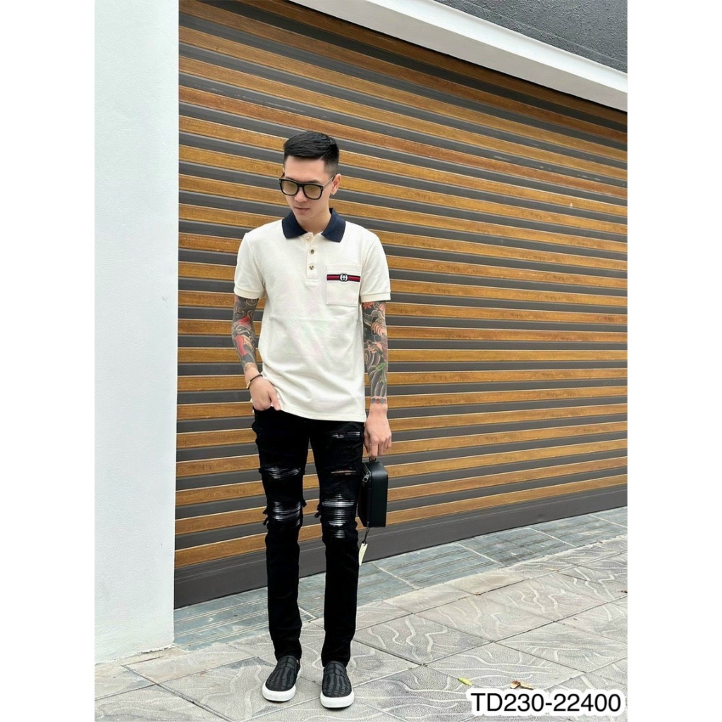 Áo polo nam G.C túi thêu logo siêu đẹp - Áo polo nam cotton be basic hot hit