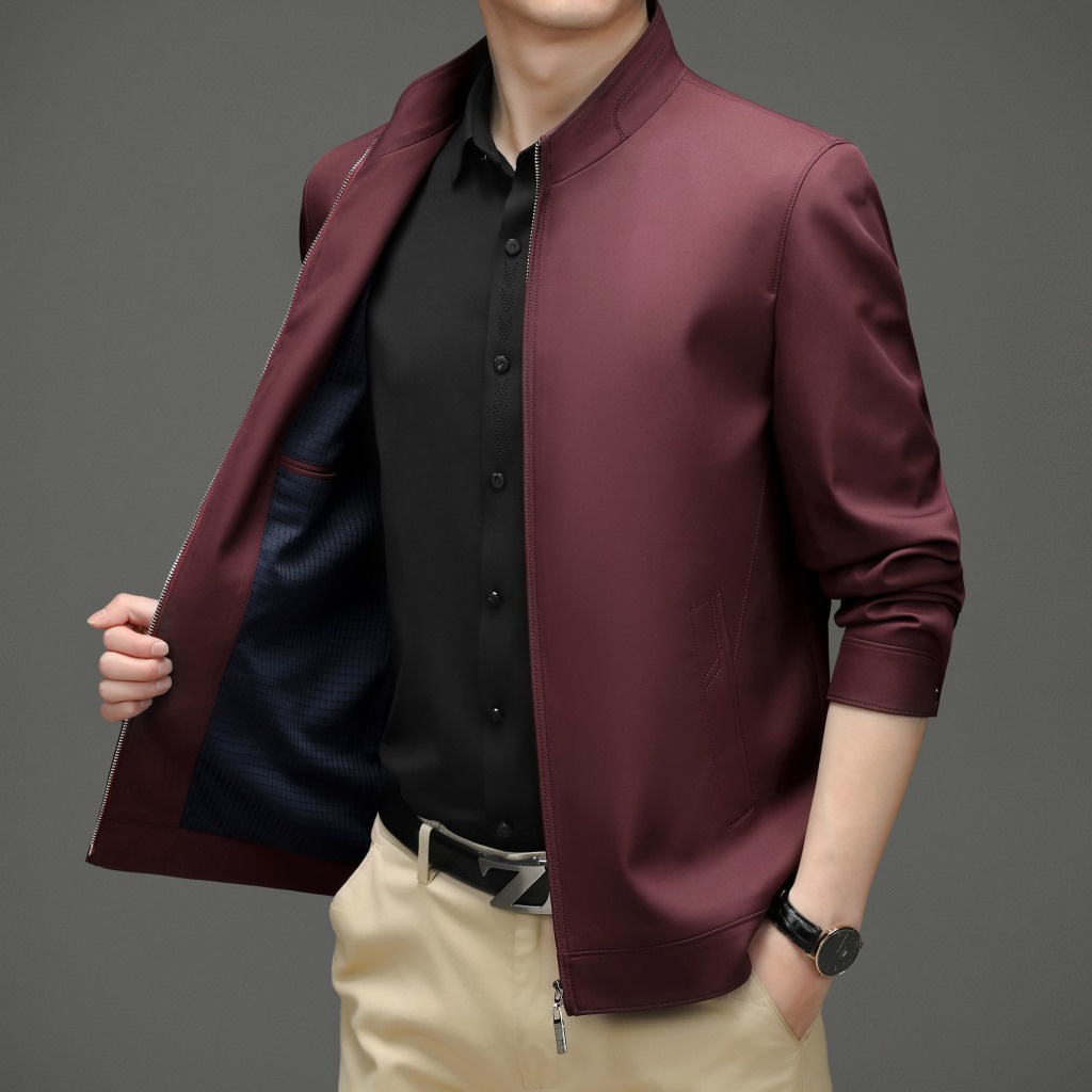 Áo Khoác Tay Dài Dáng Rộng Cổ Đứng Màu Trơn Phong Cách Hàn Quốc Thời Trang Cho Nam