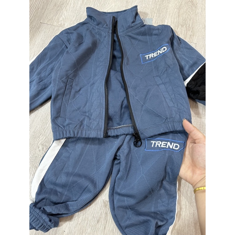 Bộ quần áo thể thao kéo khoá chất nỉ tổ ong mềm cho bé trai 10-28kg