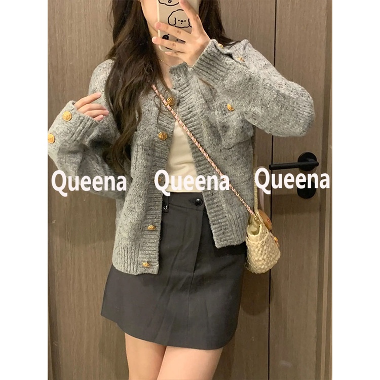 Queena Áo Len áo khoác cardigan áo cardigan Thời trang hàn quốc WMY23903H2 36Z230906