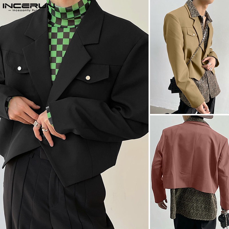 INCERUN Áo Khoác blazer Dài Tay Màu Trơn Có Túi Thời Trang Hàn Quốc Cho Nam