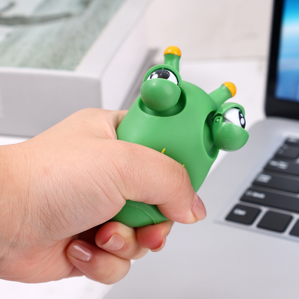 Sâu xanh bóp mắt trố vui nhộn, Đồ chơi bóp tay giảm căng thẳng hình chú sâu mắt lồi dễ thương
