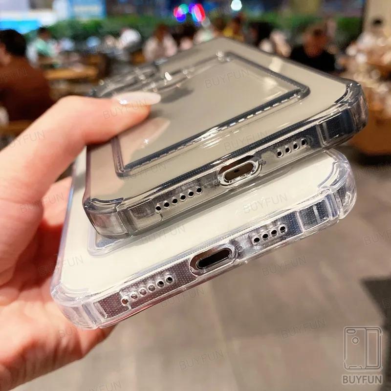 Card Bag Holder Clear Phone Case For iPhone 15 14 13 12 11 Pro Max XR X XS 7 8 Plus 13 mini Soft TPU Shockproof Cover