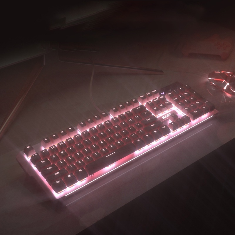 Bàn Phím Cơ Gaming Basic KB1 Luxury Cao Cấp 104 Phím Màu Hồng Có Dây/ Đèn LED Chống Nước Chơi Game Cho Máy Tính/laptop