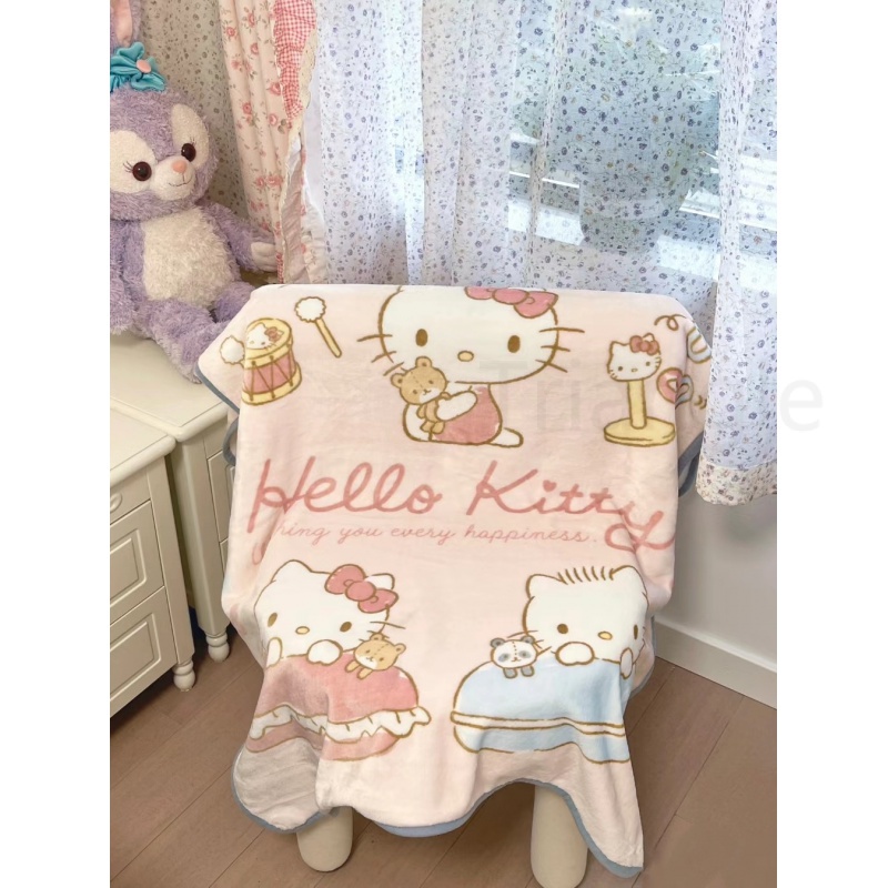 Chăn Đơn Họa Tiết Hoạt Hình kitty Dễ Thương Giữ Ấm Mềm Mại