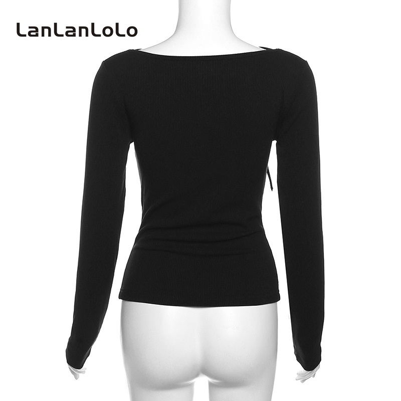 Lanlanlolo Áo Tay Dài Cổ Chữ v Màu Trơn Dáng Ôm Thời Trang 2023 Dành Cho Nữ