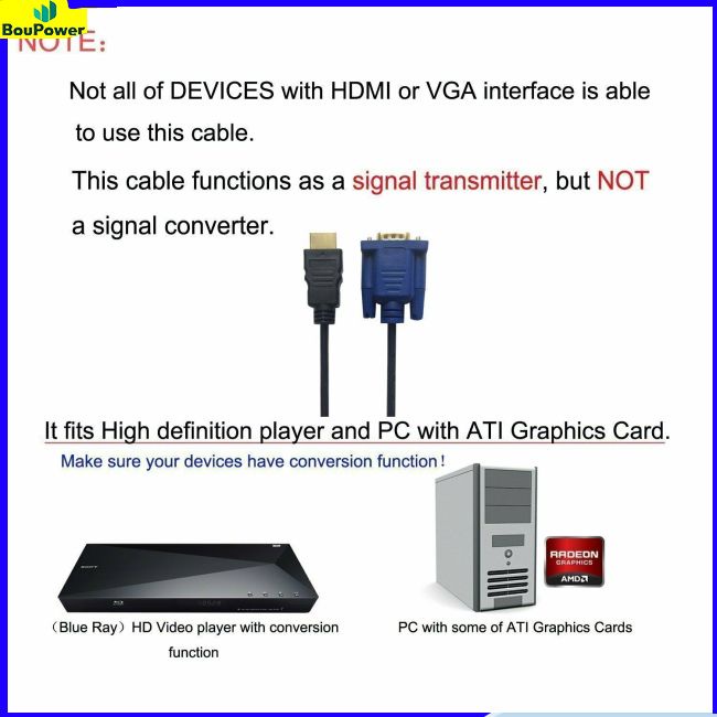 Boupower Dây Cáp Chuyển Đổi hdmi Sang vga 1080p Chuyên Dụng