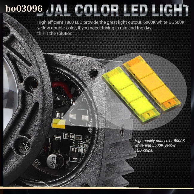 Bo Set 2 Đèn led Sương Mù 30w 3 inch 8d Hai Màu Gắn Cản Trước Xe Tải suv