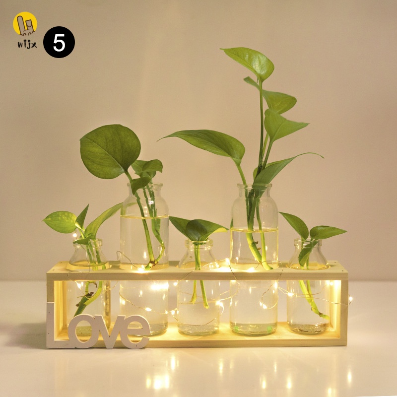 Kính Bình Hoa Thủy Tinh Trong Suốt Khung Gỗ Để Bàn Sáng Tạo Trang Trí Nhà Cửa / Quán Cà Phê