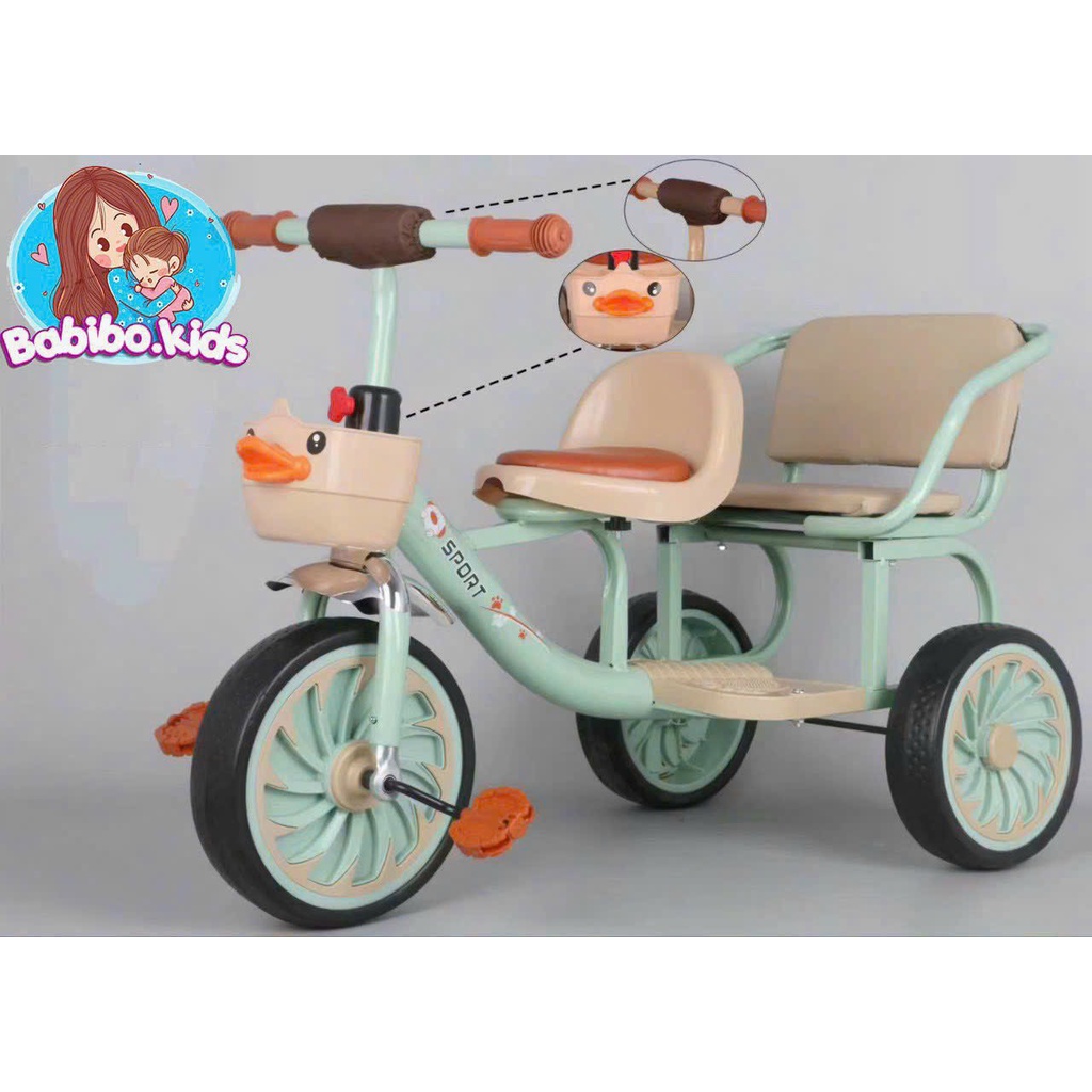 Xe đạp xích lô, xe đạp 3 bánh 2 chỗ ngồi cho bé - Babibokids