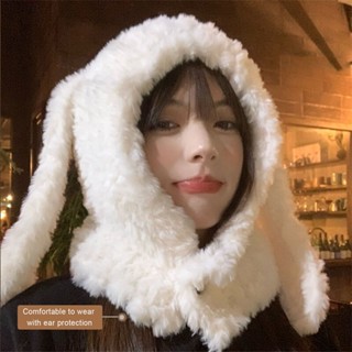 Mũ Lông Tai Thỏ Kèm Khăn Choàng Cổ Mềm Mại Giữ Ấm Mùa Đông Cho Nữ