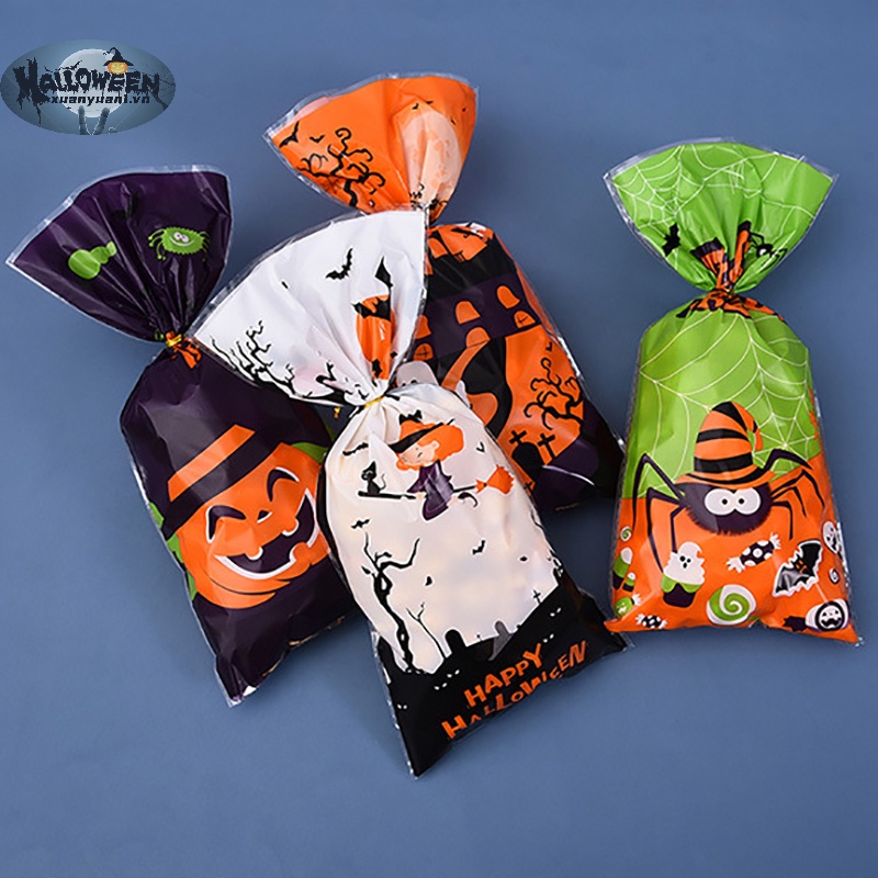 Set 50 Túi Nhựa Đựng Kẹo Phong Cách halloween Độc Đáo