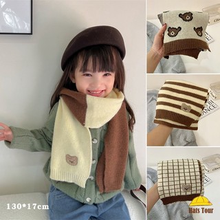 Dễ Thương Khăn Choàng Cổ Dệt Kim Kẻ Sọc In Hình Gấu Kiểu Hàn Quốc Thời Trang Thu Đông Ấm Áp Cho Bé