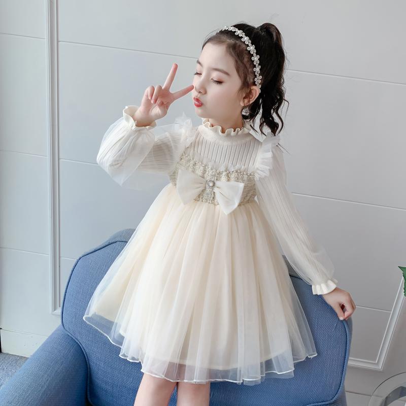 Đầm Dệt Kim Tay Dài Phong Cách Công Chúa Thời Trang Thu Đông Kiểu Mới Dành Cho Bé Gái