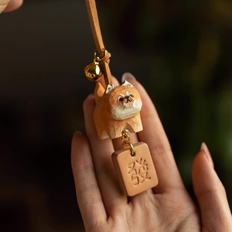 Móc Treo Gương Chiếu Hậu Xe Hơi Bằng Gỗ Hình Chó shiba inu Dễ Thương 10.6 Inch