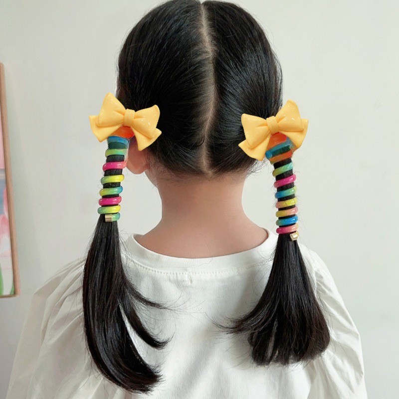 Dây Cột Tóc Dạng Xoắn Lò Xo Thắt Nơ Bằng Cao Su Co Giãn Nhiều Màu Sắc Sáng Tạo Cho Bé Gái Dễ Thương