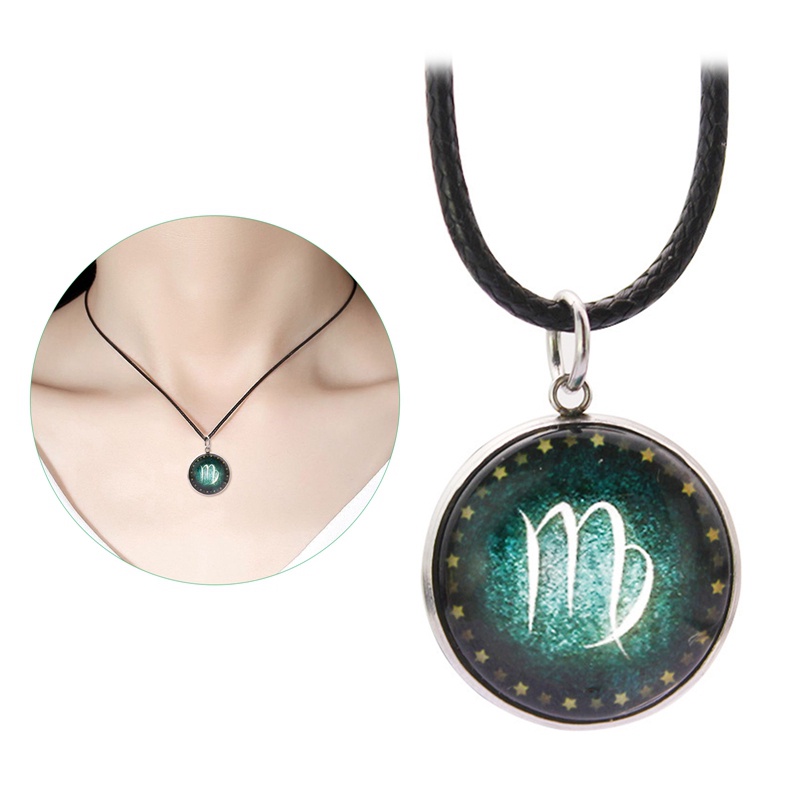 Vòng cổ Da Phát Sáng Mặt 12 Cung Hoàng Đạo Thời Trang Cho Nam Nữ