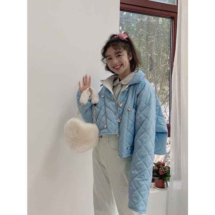 Schwarz Túi Đeo Chéo Hình Trái Tim Phối Dây Xích Phong Cách Hàn Quốc Dễ Thương Thời Trang Cho Nữ