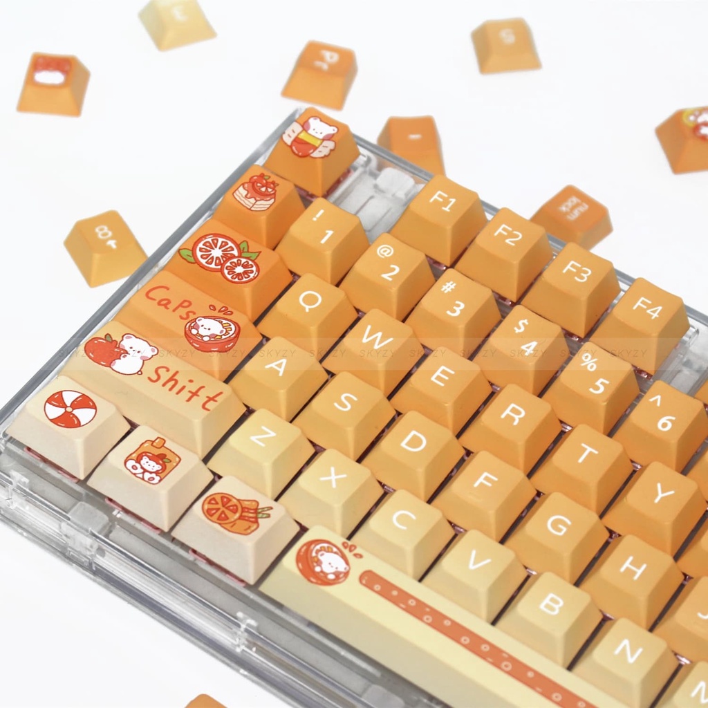 Cam Gấu Keycaps Cherry Profile Anime PBT DYE SUB Bàn Phím Cơ Keycap