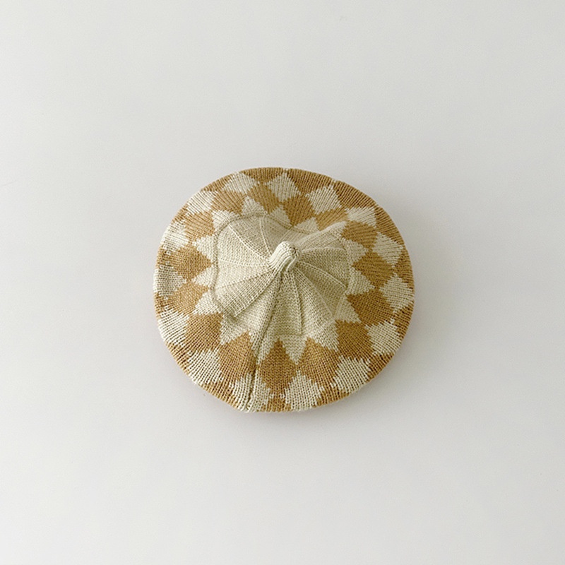 Mũ beret Dệt Kim Họa Tiết Hình Thoi Thời Trang Thu Đông Hàn Quốc Mới Cho Bé