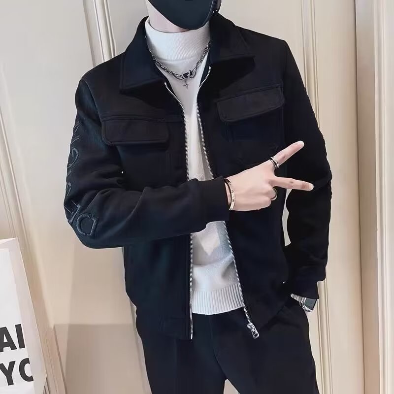 Áo khoác nam nhung ngắn thêu họa tiết thời trang cao cấp 2023 cho nam áo khoác nam nỉ áo khoác nam đen mặc khoác được 4 mùa hợp mọi thời đại áo da nam