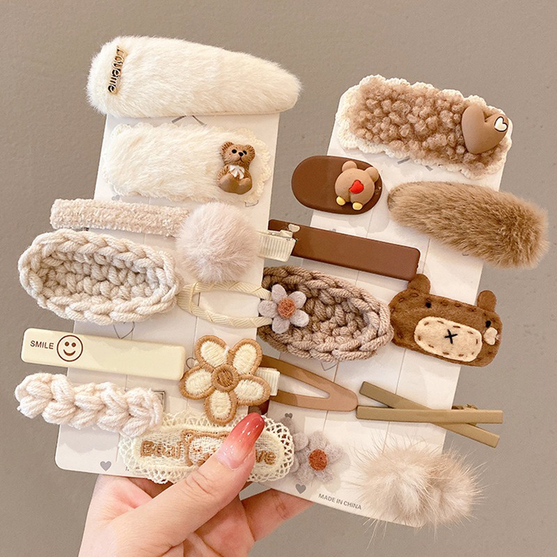 Bộ Kẹp Tóc Đính Nơ Họa Tiết Hoạt Hình Phong Cách Hàn Quốc Dễ Thương Cho Bé Gái