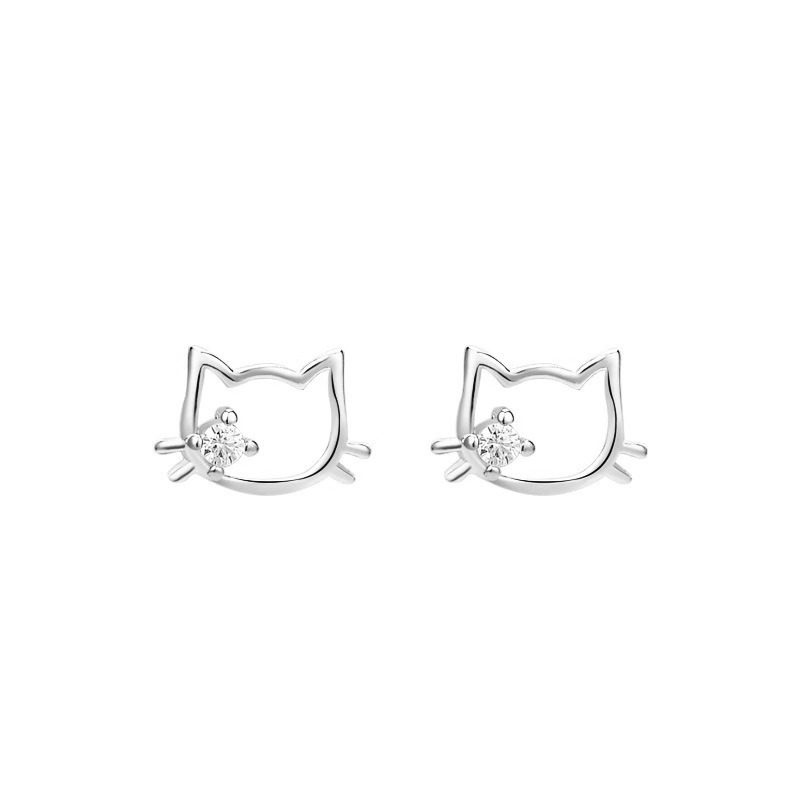 Bông Tai Mạ Bạc 925 Hình Mèo Dễ Thương
