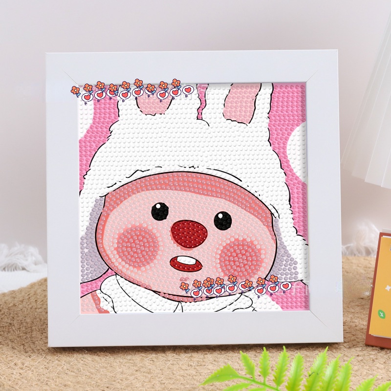 Loopy Bộ Tranh Đính Đá Tự Làm Họa Tiết Hoạt Hình Màu Hồng Dễ Thương Cho Bé + Khung ảnh