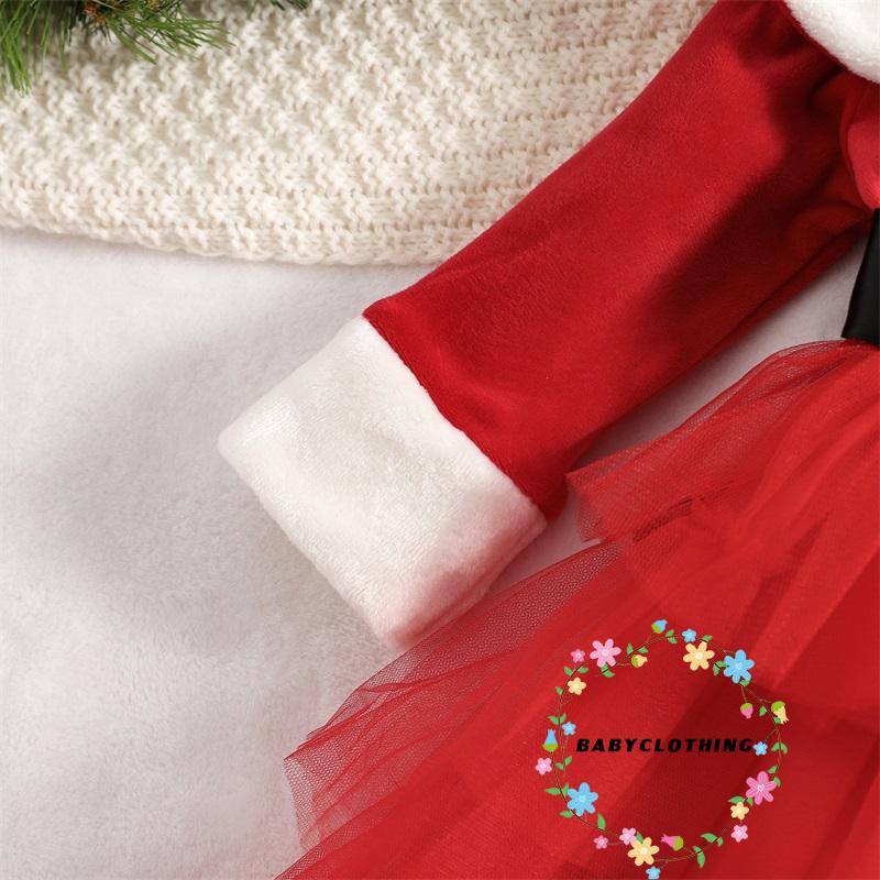 Set 2 Món Áo Trễ Vai Tay Dài + Đầm tulle + Băng Đô Chủ Đề Giáng Sinh Cho Bé Gái