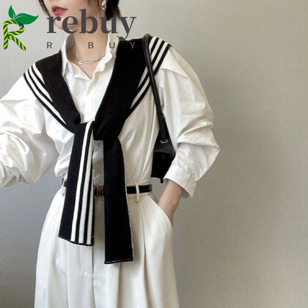 Khăn Choàng Cổ Giả Len Họa Tiết Kẻ Sọc Trắng Đen Phong Cách Hàn Quốc Dễ Phối Đồ