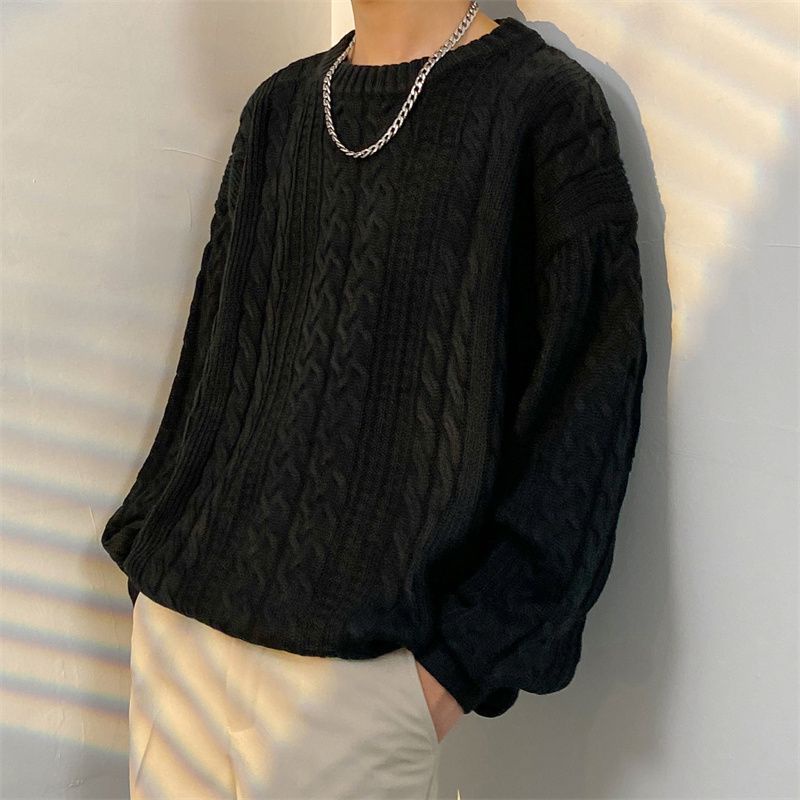Áo sweater Dệt Kim Cổ Tròn Dáng Rộng Phong Cách vintage Thời Trang Mùa Đông Cho Nam Giới