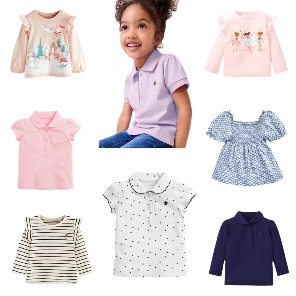 Áo Thun polo Tay Dài Bằng Vải Cotton Dệt Kim Thoáng Khí Thêu Họa Tiết Phong Cách Mới Dành Cho Bé Gái