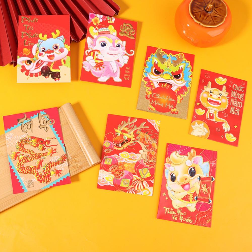 Back2life set 12 Bao Lì Xì Đỏ May Mắn Họa Tiết Thần Tài Trung Hoa